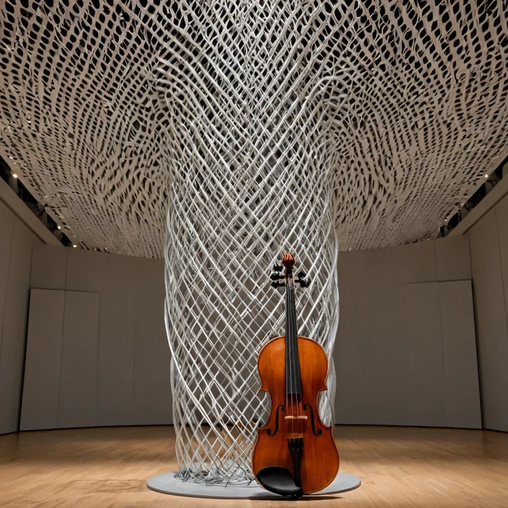 A single, selfoscillating lattice of reversed resonance, shaped like a 103dimensional mesh of unformed sound and inverted vibration, pulses at the center of a vast, inverted concert hall of solidified silenceeach column forged from the exact moment between a note being struck and its refusal to resonate, a violin string trembling and its sudden collapse into nonaudible tension, a voice beginning to sing and dissolving into pure, unvibrated air. The lattice does not vibrateit unvibrates, each filament shedding a layer of harmonic potential that never coalesced into a shared frequency, reforming into ephemeral, lapislazulithreaded afterimages shaped like the negative space between two tuning forks that