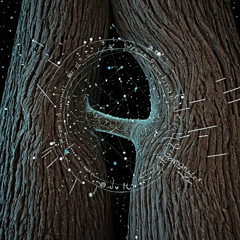 A single, selfrewriting constellation of bioluminescent dust drifts through the hollow core of a crystalline tree grown from the roots of a forgotten subway station, its branches not wood but woven from the solidified echoes of subway announcements that never played. The dust does not glowit remembers, each particle pulsing with the thermal afterimage of a missed connection, forming transient constellations that map the emotional frequency of a handshake that never happened. The trees trunk is not barkit is a spiraling column of compressed time, its surface etched with the geometric script of a route that was never taken, each knot shaped like a station name written in the language of unspoken goodbyes. Beneath, the station